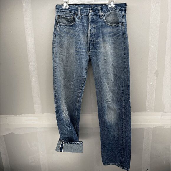 Vintage Levis Single Stitch Redline Selvedge #6 Button 70s 32x32 Distressed - Picture 6 of 14
